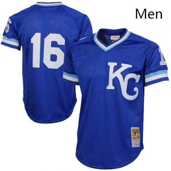 Mens Mitchell and Ness 1989 Kansas City Royals 16 Bo Jackson Authentic Royal Blue Throwback MLB Jersey